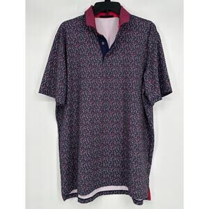 Greyson All Over Wolf Print Golf Polo Shirt in Red & Blue